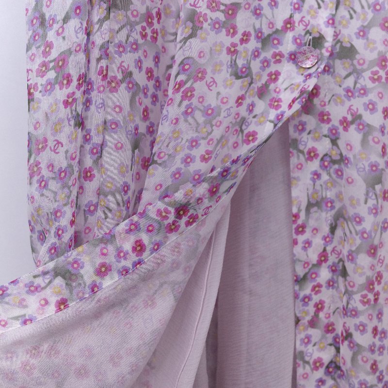 Chanel 香奈兒 25春夏 碎花 薄紗 短袖 襯衫裙 長洋裝-11