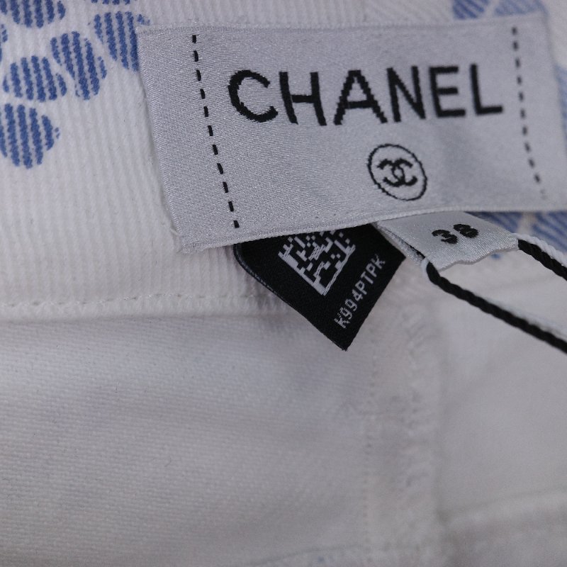 Chanel 香奈兒 碎花 白底藍色 高腰印花丹寧長褲-9
