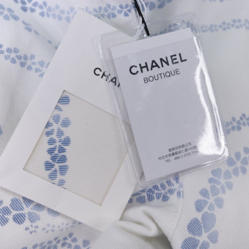 Chanel 香奈兒 碎花 白底藍色 高腰印花丹寧長褲-10