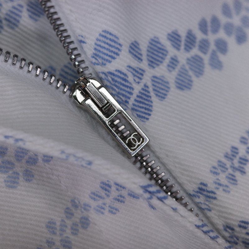 Chanel 香奈兒 碎花 白底藍色 高腰印花丹寧長褲-11