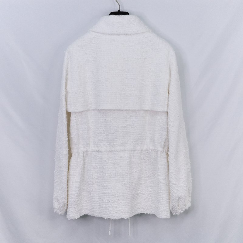 Chanel 香奈兒 25P 白色斜紋軟呢 珍珠扣風衣外套-1