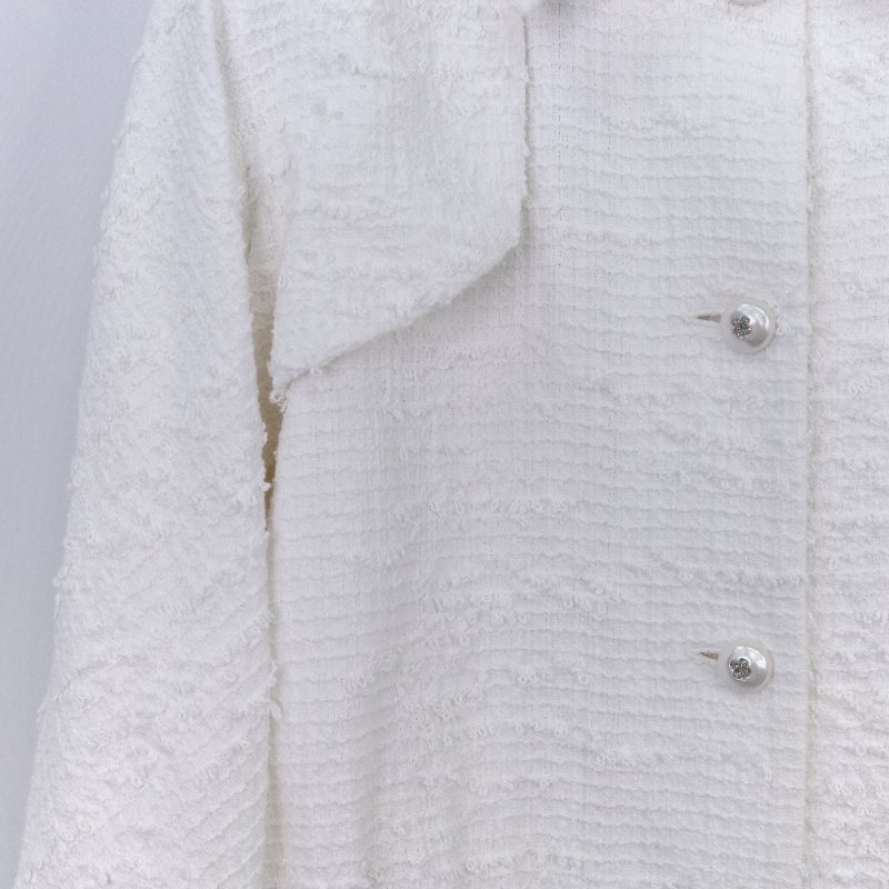 Chanel 香奈兒 25P 白色斜紋軟呢 珍珠扣風衣外套-6