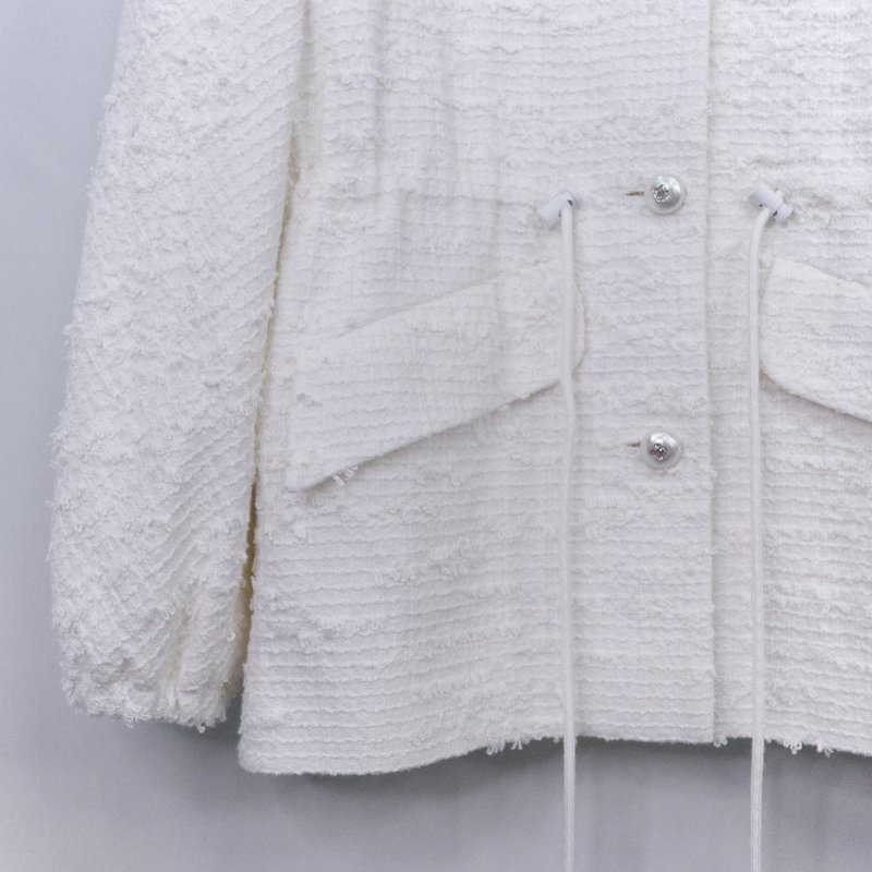 Chanel 香奈兒 25P 白色斜紋軟呢 珍珠扣風衣外套-7