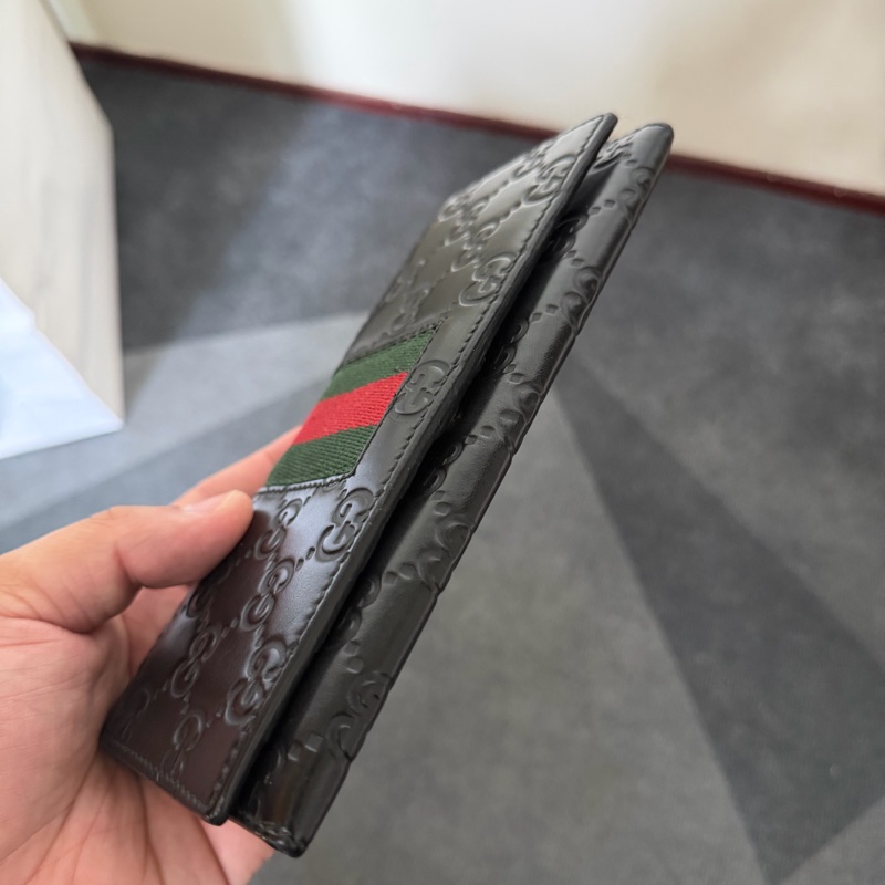 Gucci 綠紅綠織帶壓印牛皮對開長夾-2