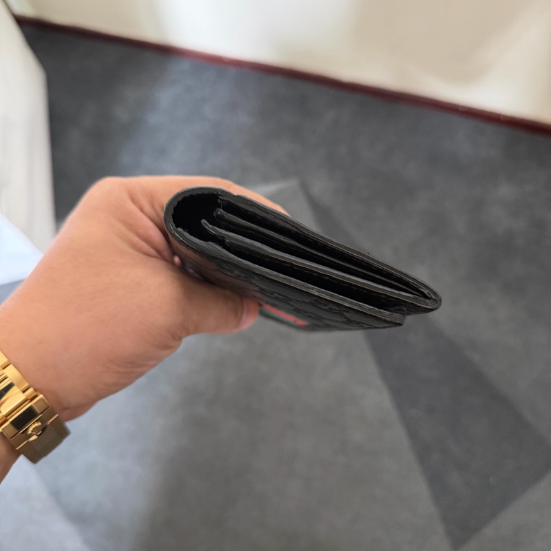 Gucci 綠紅綠織帶壓印牛皮對開長夾-3