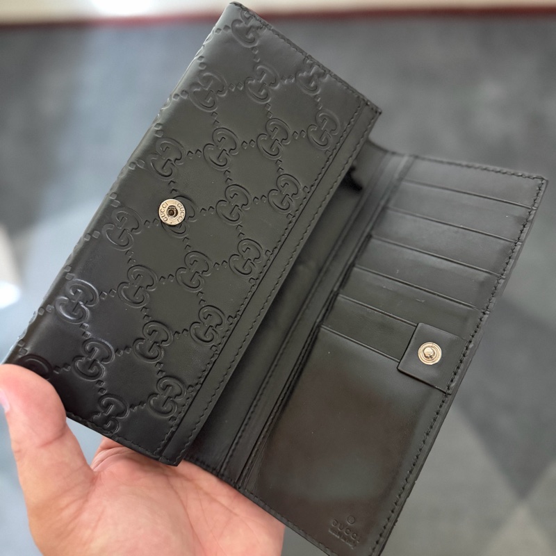 Gucci 綠紅綠織帶壓印牛皮對開長夾-5