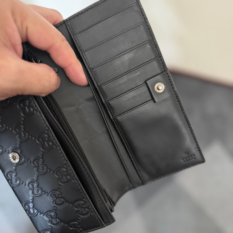 Gucci 綠紅綠織帶壓印牛皮對開長夾-7