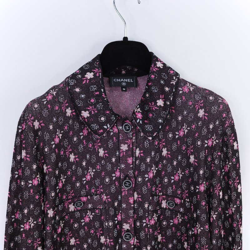 Chanel 香奈兒 24B 黑粉交織金屬絲 嫘縈 襯衫式外套-3