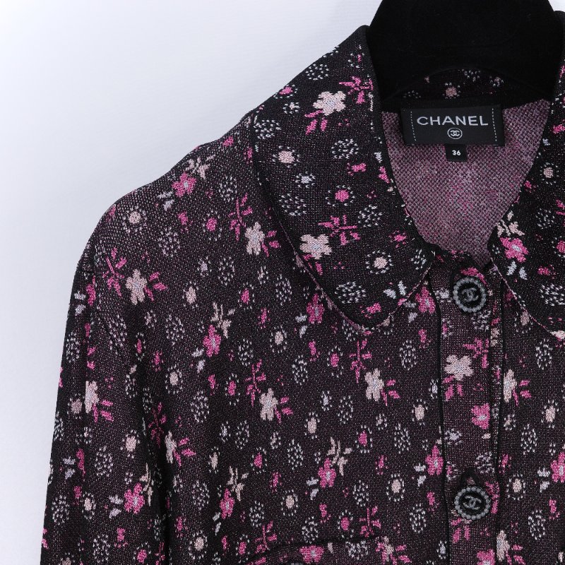 Chanel 香奈兒 24B 黑粉交織金屬絲 嫘縈 襯衫式外套-4