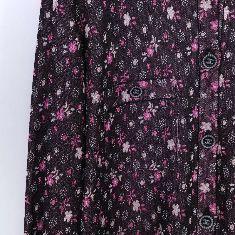 Chanel 香奈兒 24B 黑粉交織金屬絲 嫘縈 襯衫式外套-5
