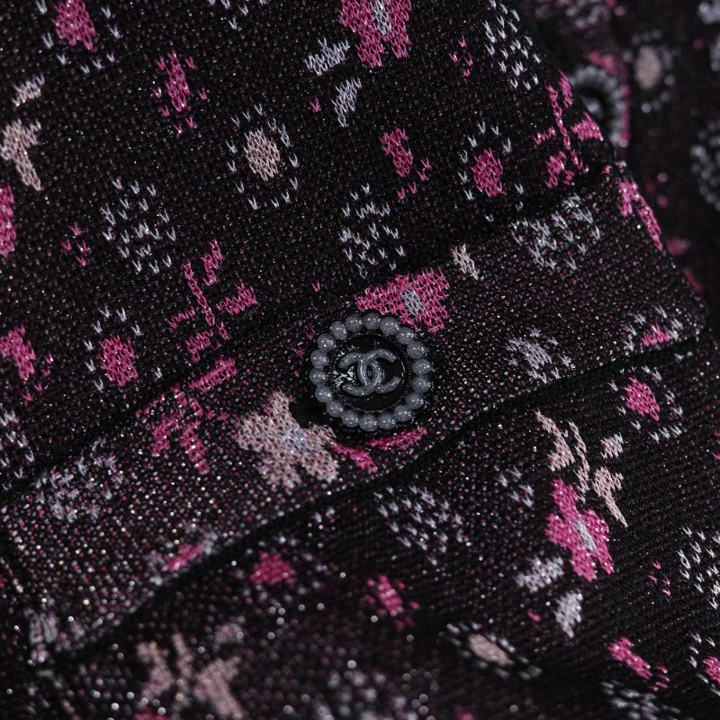 Chanel 香奈兒 24B 黑粉交織金屬絲 嫘縈 襯衫式外套-7