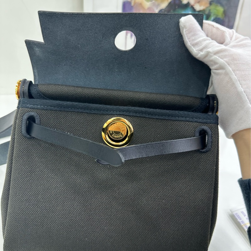 Hermes 愛馬仕 mini herbag Zip20深古銅灰色 拼黑 超酷 W 有購證-7