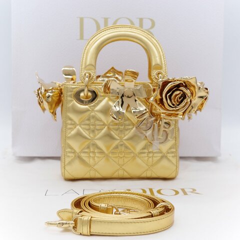 （全球限量款♥️藝術藏品級）Dior 迪奧Dior Lady Art Anna Weyant 藝術家限量 金色金屬光澤 小羊皮 肩背包 手提包