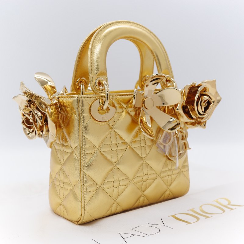 Dior 迪奧Dior Lady Art Anna Weyant 藝術家限量 金色金屬光澤 小羊皮 肩背包 手提包-2