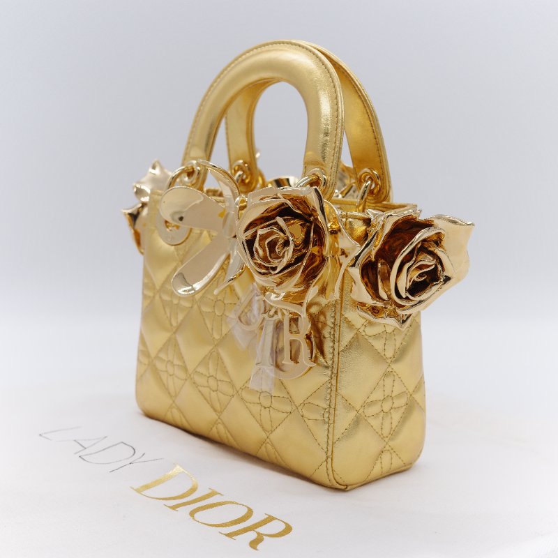 Dior 迪奧Dior Lady Art Anna Weyant 藝術家限量 金色金屬光澤 小羊皮 肩背包 手提包-3