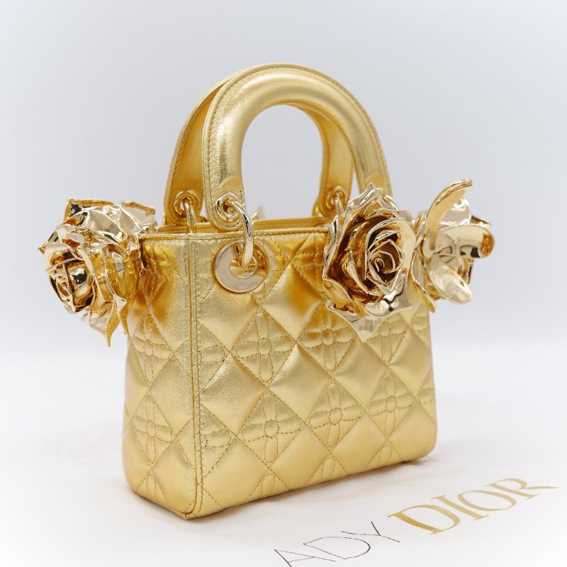 Dior 迪奧Dior Lady Art Anna Weyant 藝術家限量 金色金屬光澤 小羊皮 肩背包 手提包-5