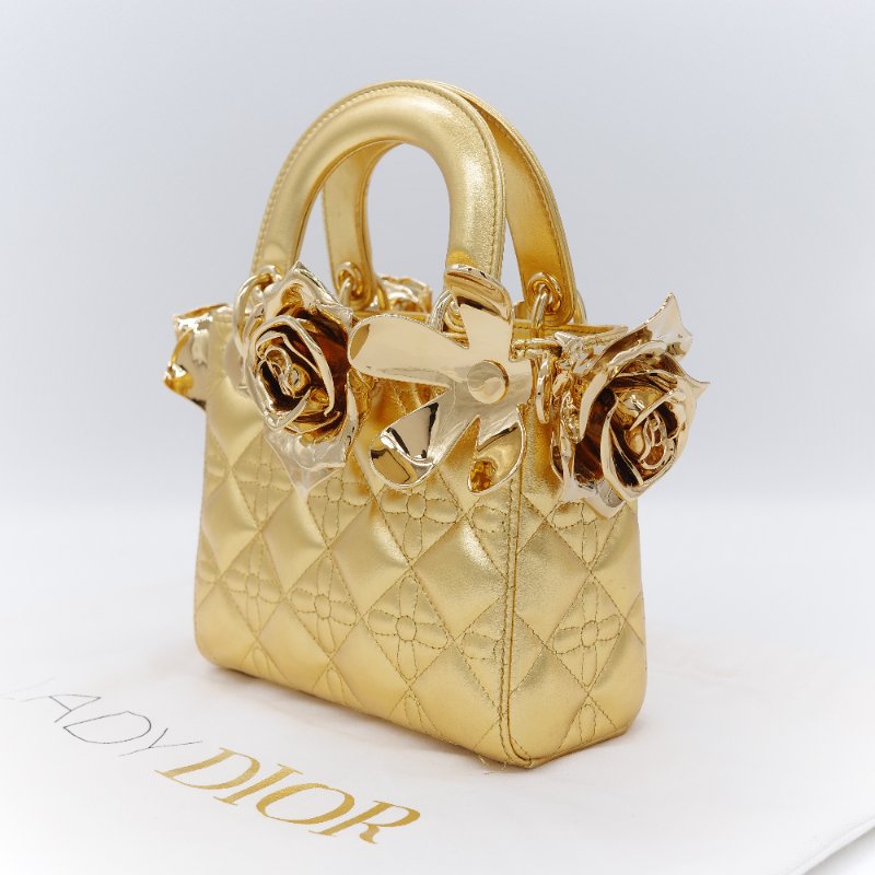 Dior 迪奧Dior Lady Art Anna Weyant 藝術家限量 金色金屬光澤 小羊皮 肩背包 手提包-6
