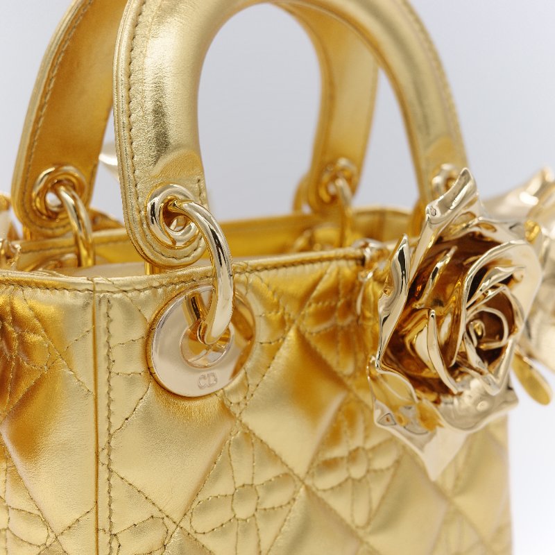 Dior 迪奧Dior Lady Art Anna Weyant 藝術家限量 金色金屬光澤 小羊皮 肩背包 手提包-8