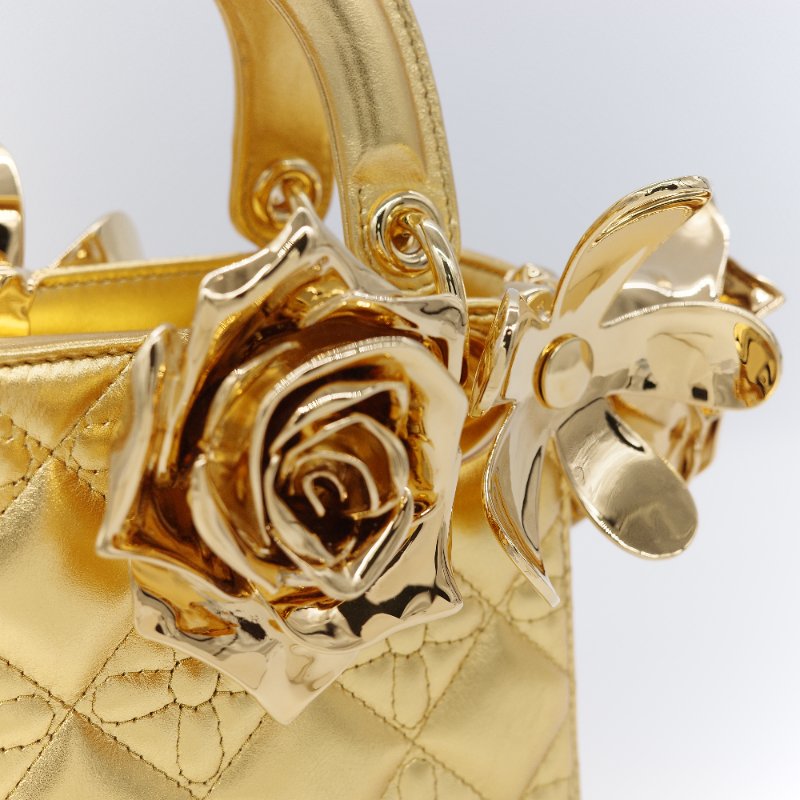 Dior 迪奧Dior Lady Art Anna Weyant 藝術家限量 金色金屬光澤 小羊皮 肩背包 手提包-9