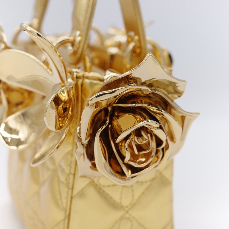 Dior 迪奧Dior Lady Art Anna Weyant 藝術家限量 金色金屬光澤 小羊皮 肩背包 手提包-10