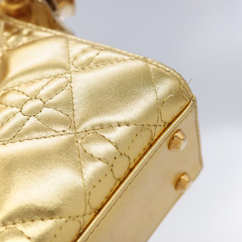 Dior 迪奧Dior Lady Art Anna Weyant 藝術家限量 金色金屬光澤 小羊皮 肩背包 手提包-14