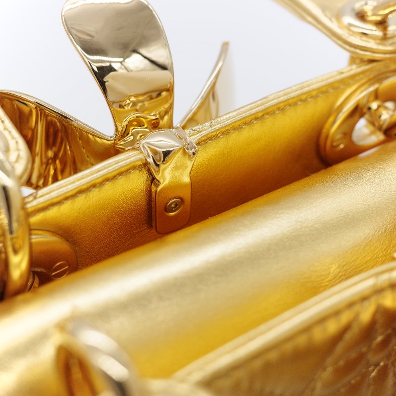 Dior 迪奧Dior Lady Art Anna Weyant 藝術家限量 金色金屬光澤 小羊皮 肩背包 手提包-15