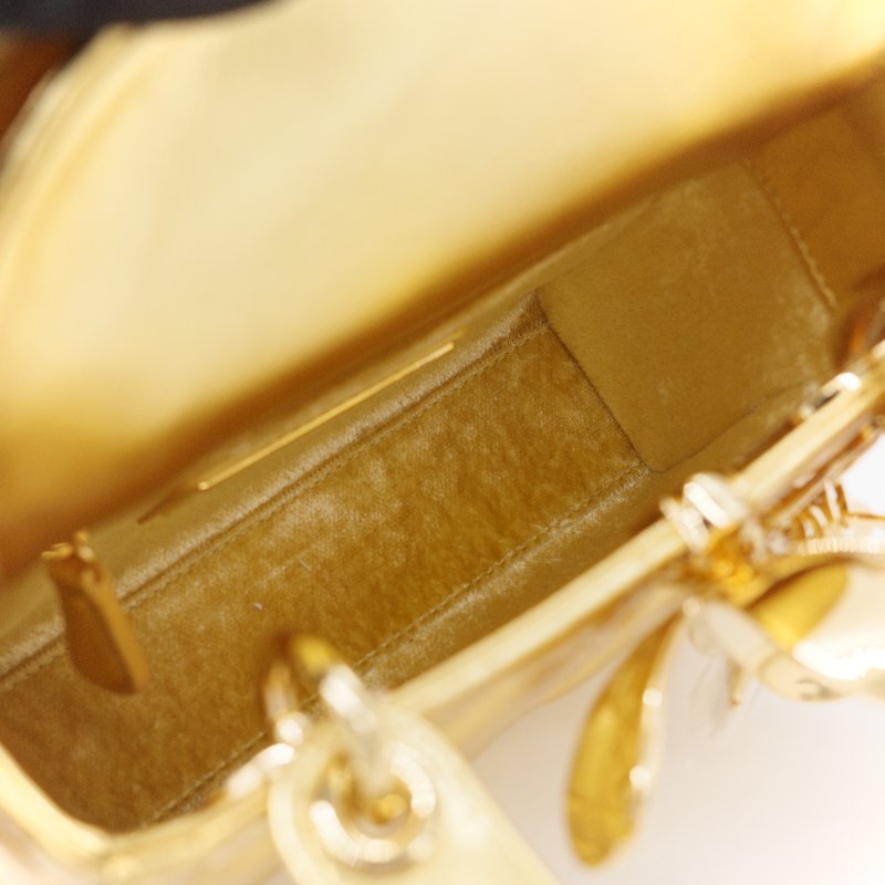 Dior 迪奧Dior Lady Art Anna Weyant 藝術家限量 金色金屬光澤 小羊皮 肩背包 手提包-17