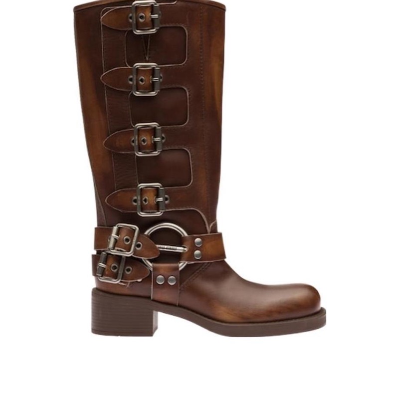 Miu Miu 女士 徽標高跟長筒靴34.5 35 35.5 36 36.5 37 37.5 38 38.5 39 39.5 40 40.5 41碼跟高: 50cm; 筒高: 32cm-3