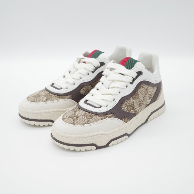 Gucci古馳Re-Web 白色牛皮 米棕色 GG 帆布運動鞋-1