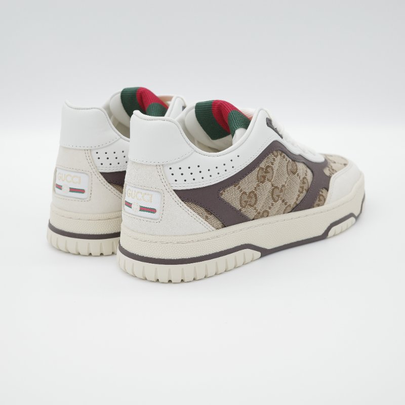 Gucci古馳Re-Web 白色牛皮 米棕色 GG 帆布運動鞋-2