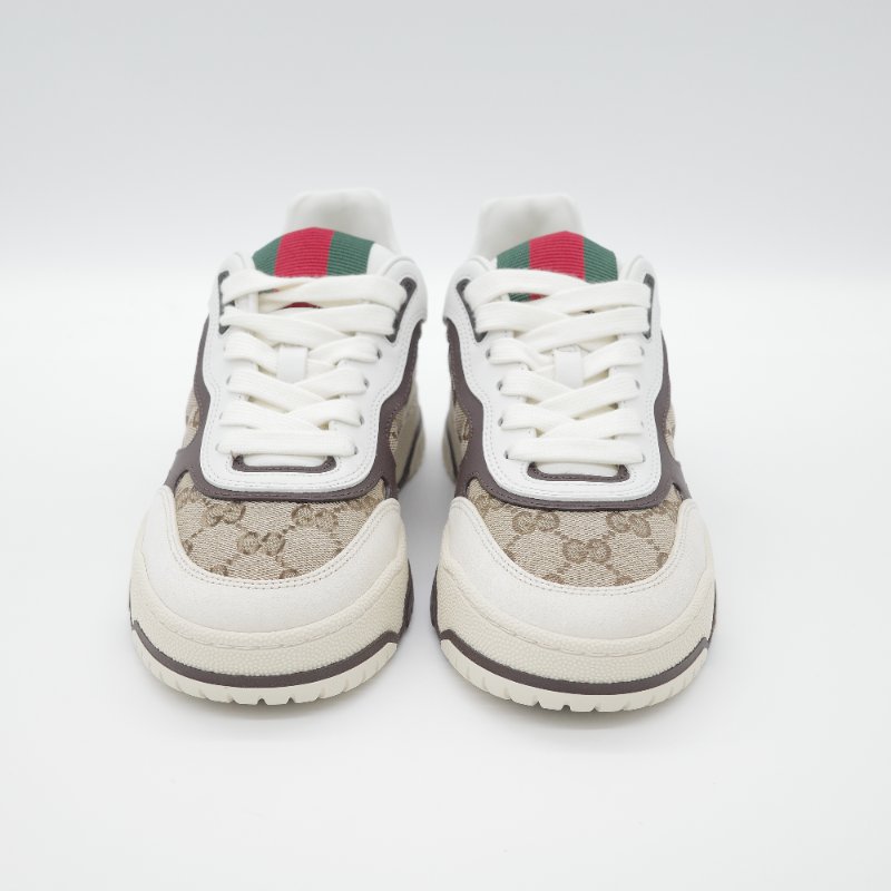 Gucci古馳Re-Web 白色牛皮 米棕色 GG 帆布運動鞋-4