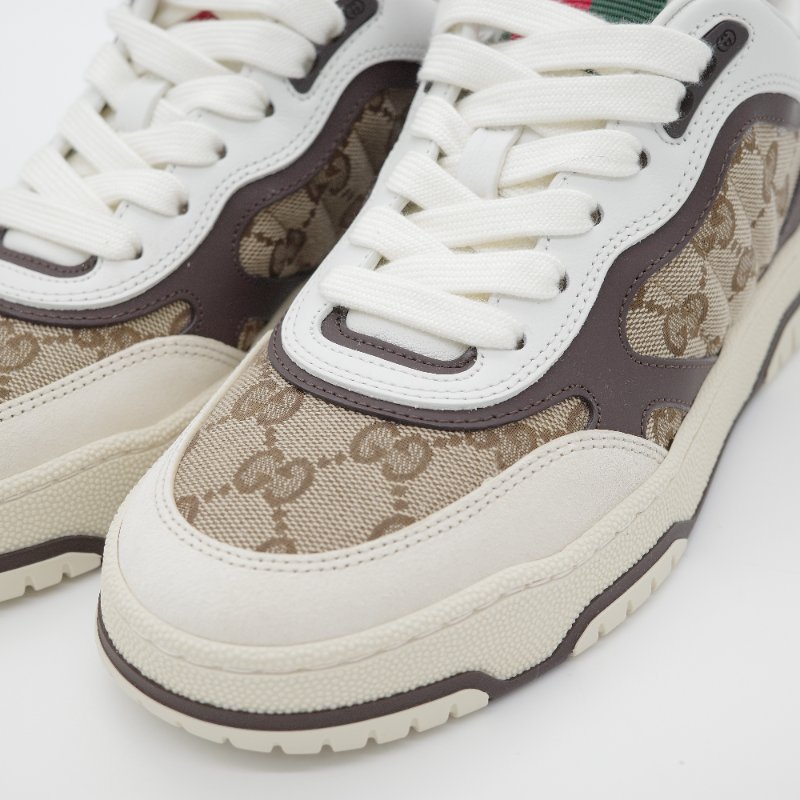 Gucci古馳Re-Web 白色牛皮 米棕色 GG 帆布運動鞋-9