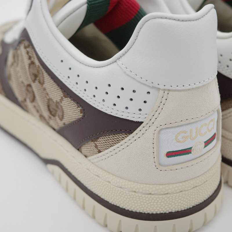 Gucci古馳Re-Web 白色牛皮 米棕色 GG 帆布運動鞋-11