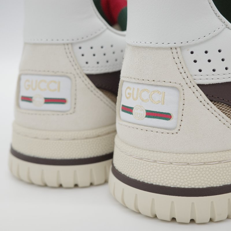 Gucci古馳Re-Web 白色牛皮 米棕色 GG 帆布運動鞋-12