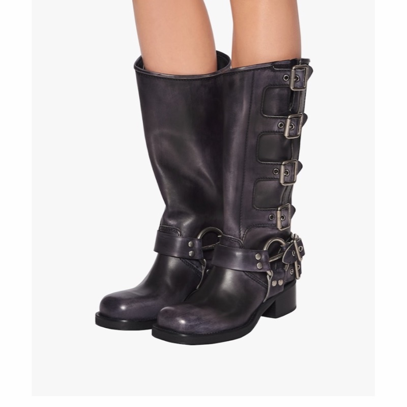 Miu Miu 女士 徽標高跟皮靴35 35.5 36 36.5 37 37.5 39 39.5 41碼跟高: 5cm; 筒高: 32cm-0