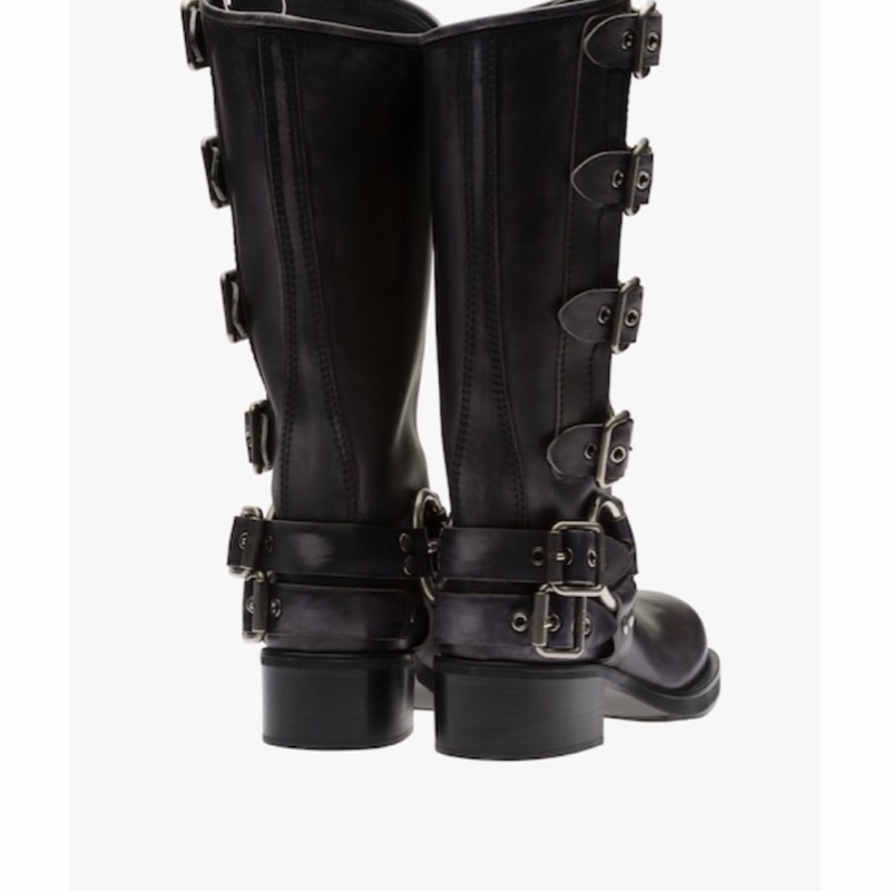 Miu Miu 女士 徽標高跟皮靴35 35.5 36 36.5 37 37.5 39 39.5 41碼跟高: 5cm; 筒高: 32cm-2