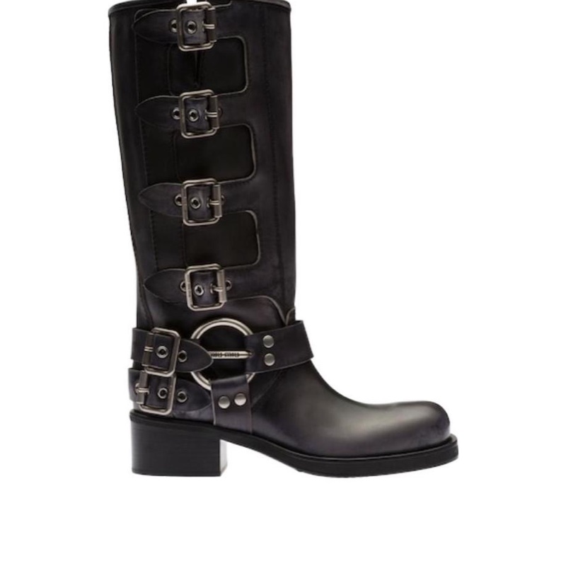 Miu Miu 女士 徽標高跟皮靴35 35.5 36 36.5 37 37.5 39 39.5 41碼跟高: 5cm; 筒高: 32cm-4