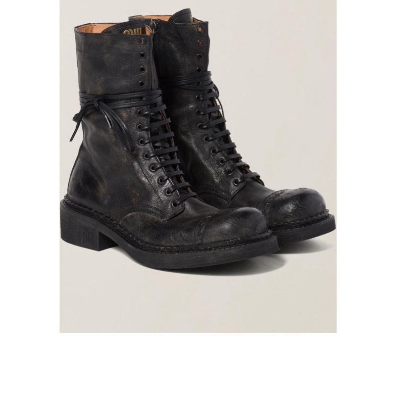 Miu Miu 女士 圓頭系帶短筒靴35 35.5 36 36.5 37 37.5 38 38.5 39 39.5 40 40.5 41 41.5 42碼跟高: 3.5cm; 筒高: 21cm-4