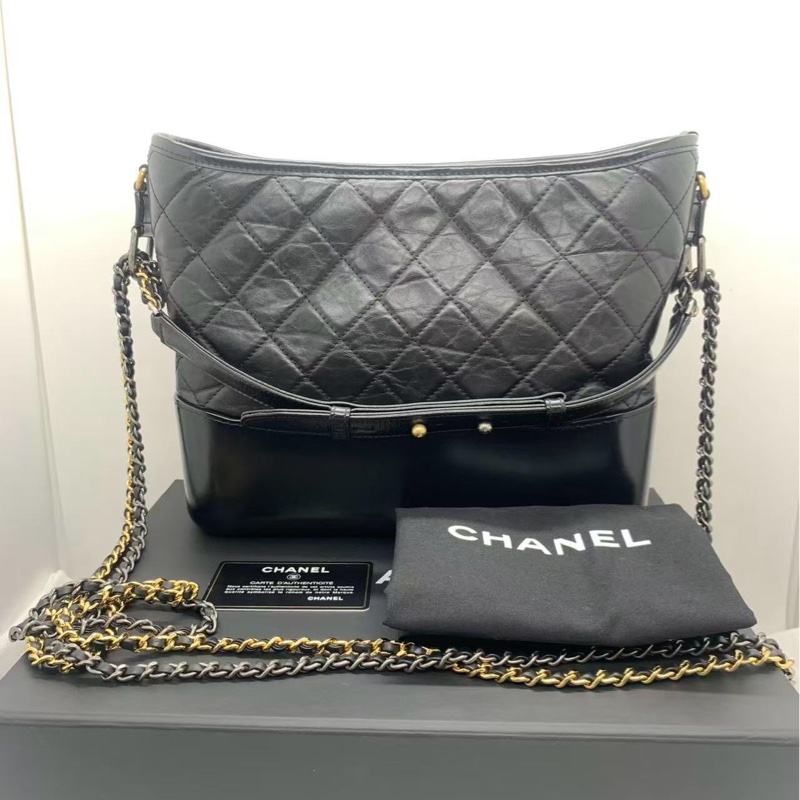 Chanel香奈兒流浪包中號黑色鏈條包，鐳射26開-2