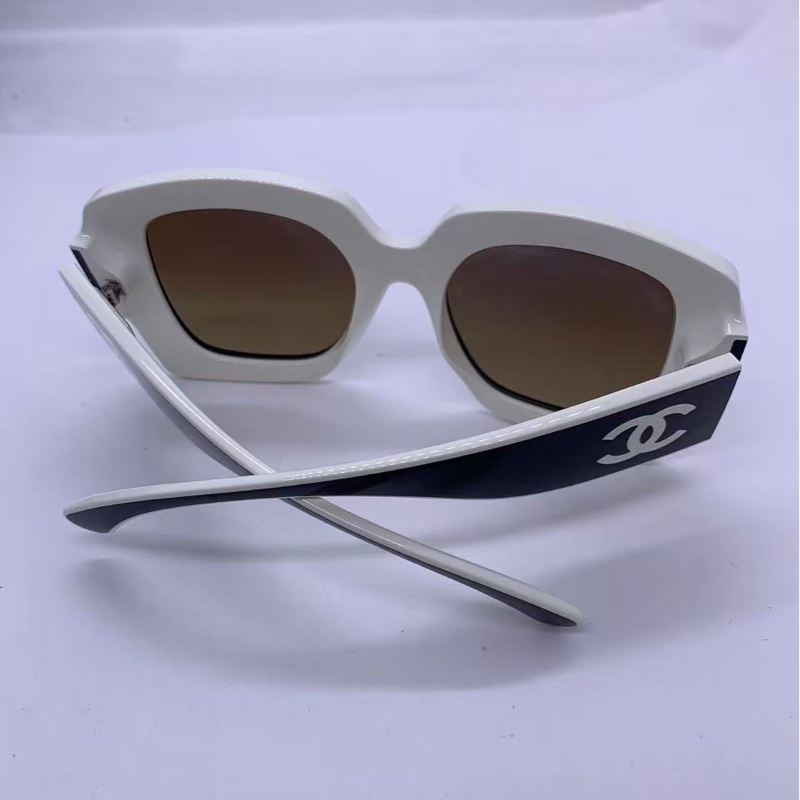 99新Chanel香奈兒黑白熊貓拼色方形大框墨鏡太陽眼鏡-1