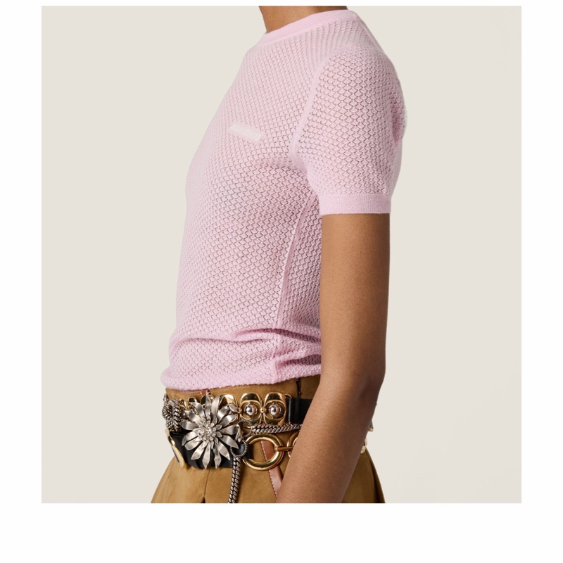 Miu Miu 女士 短袖針織衫IT-38 IT-40 IT-42 IT-44碼模特身高178CM，穿38碼-2