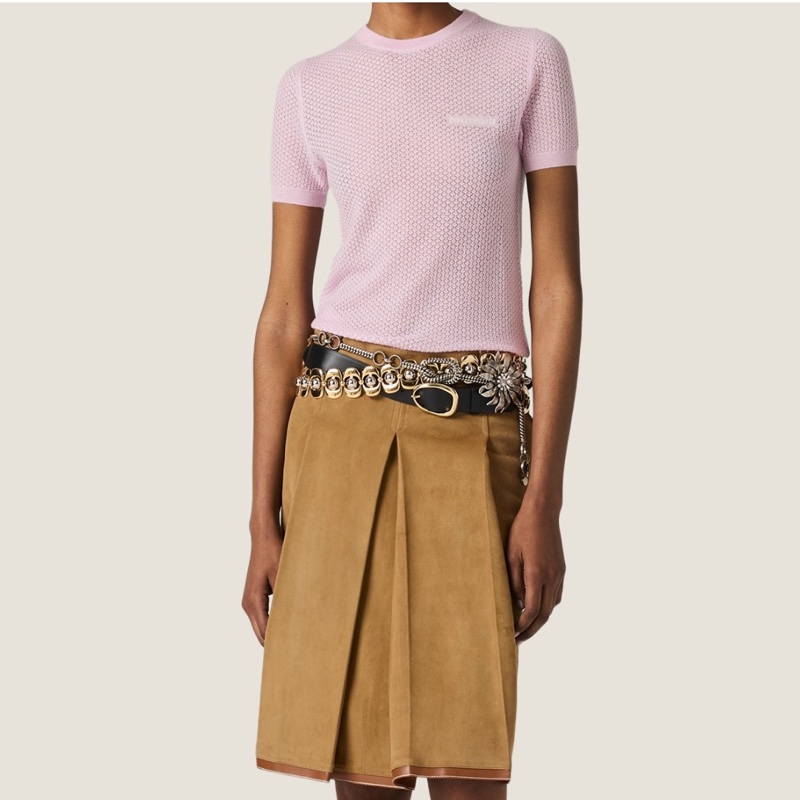 Miu Miu 女士 短袖針織衫IT-38 IT-40 IT-42 IT-44碼模特身高178CM，穿38碼-3