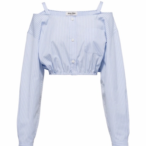 Miu Miu 女士 徽標裝飾條紋襯衫IT-38 IT-40碼