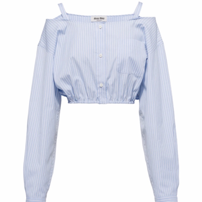 Miu Miu 女士 徽標裝飾條紋襯衫IT-38 IT-40碼-0