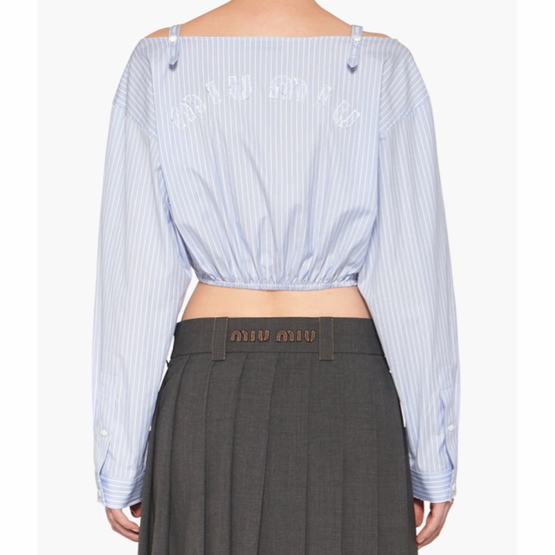 Miu Miu 女士 徽標裝飾條紋襯衫IT-38 IT-40碼-2