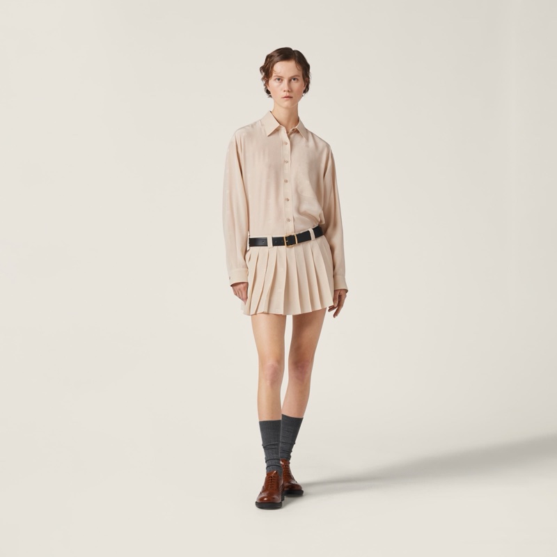 Miu Miu 女士 雙縐摺襇迷你半身裙IT-38碼-4