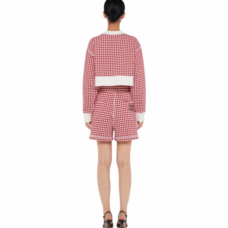 Miu Miu 女士 徽標格紋抽繩高腰短褲IT-36 IT-38 IT-40碼-4