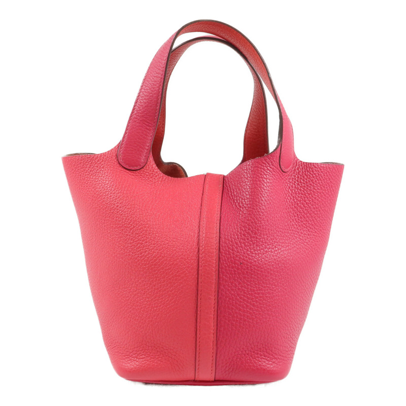 HERMES Clemence皮革Picotin PM銀扣手挽袋Rose Mexico/Rouge de Coeur-1