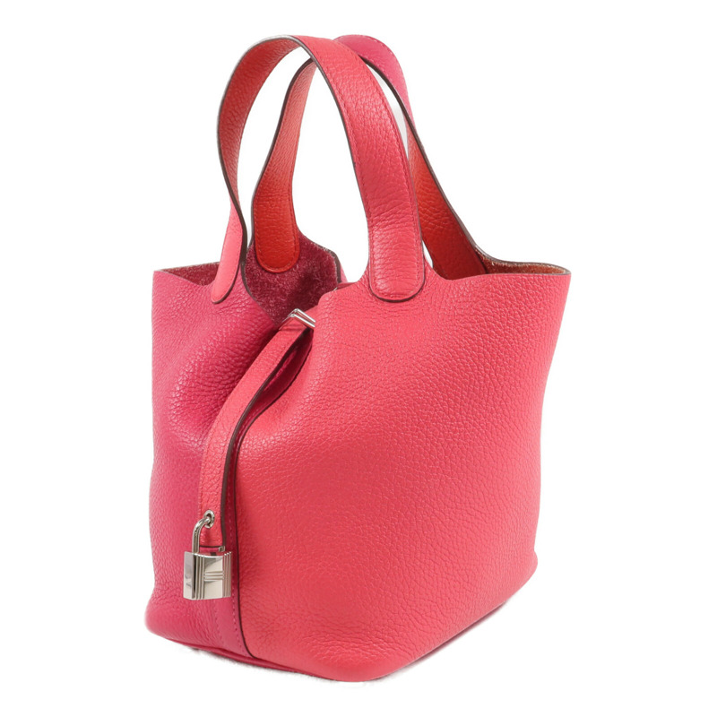 HERMES Clemence皮革Picotin PM銀扣手挽袋Rose Mexico/Rouge de Coeur-2