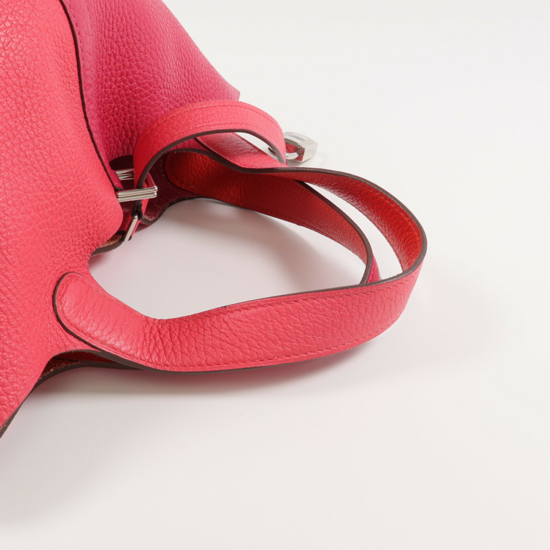 HERMES Clemence皮革Picotin PM銀扣手挽袋Rose Mexico/Rouge de Coeur-4